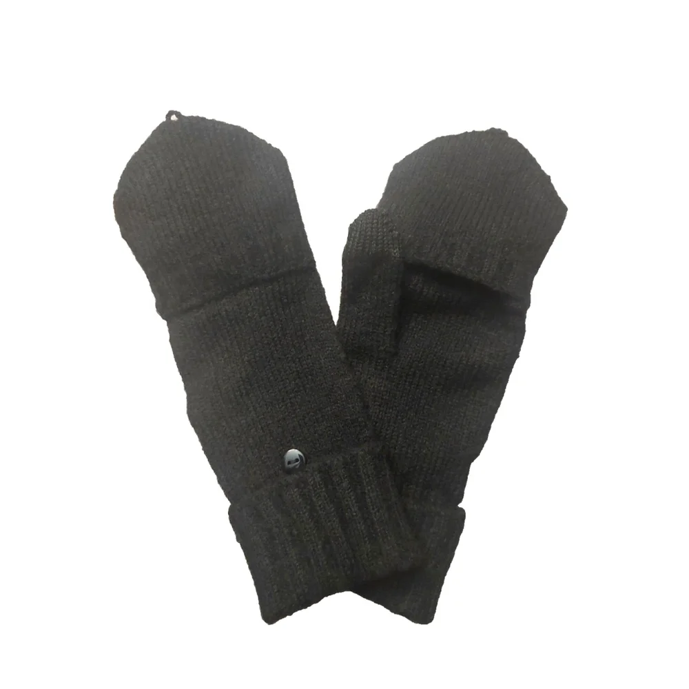 On 34th Wide-Ribbed Pop-Top Black Knit Gloves Sz One Size NWT
